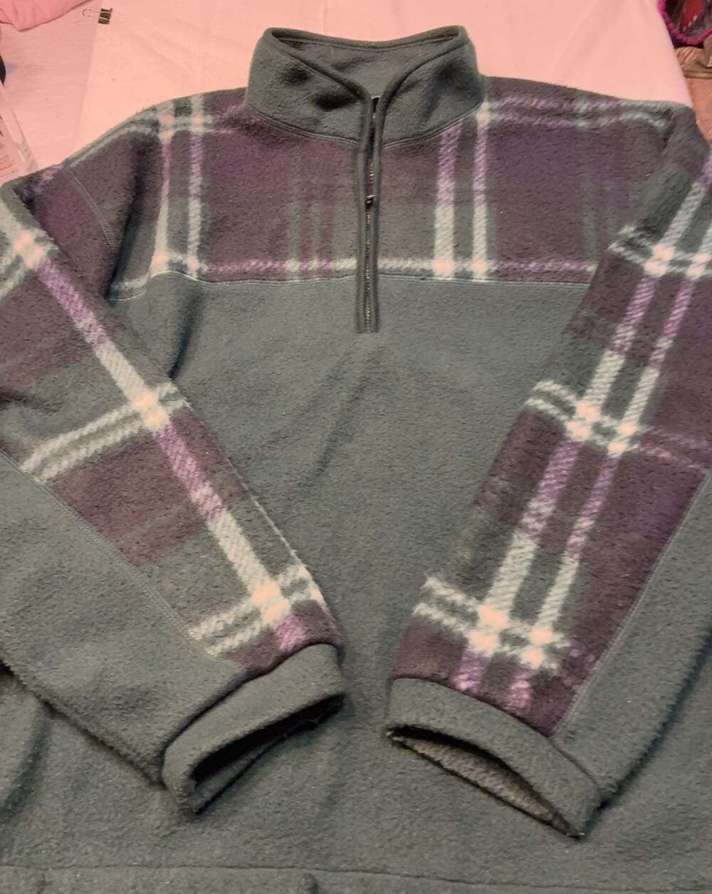 Skyr Menswear Vintage Plaid Fleece Quarter Zip Pullover Green Size XL